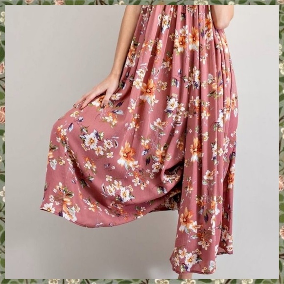 EASEL Flowy Oversized Ultra Wide Leg Romper Ruffled Bubble Sleeves Keyhole Back - Picture 9 of 16